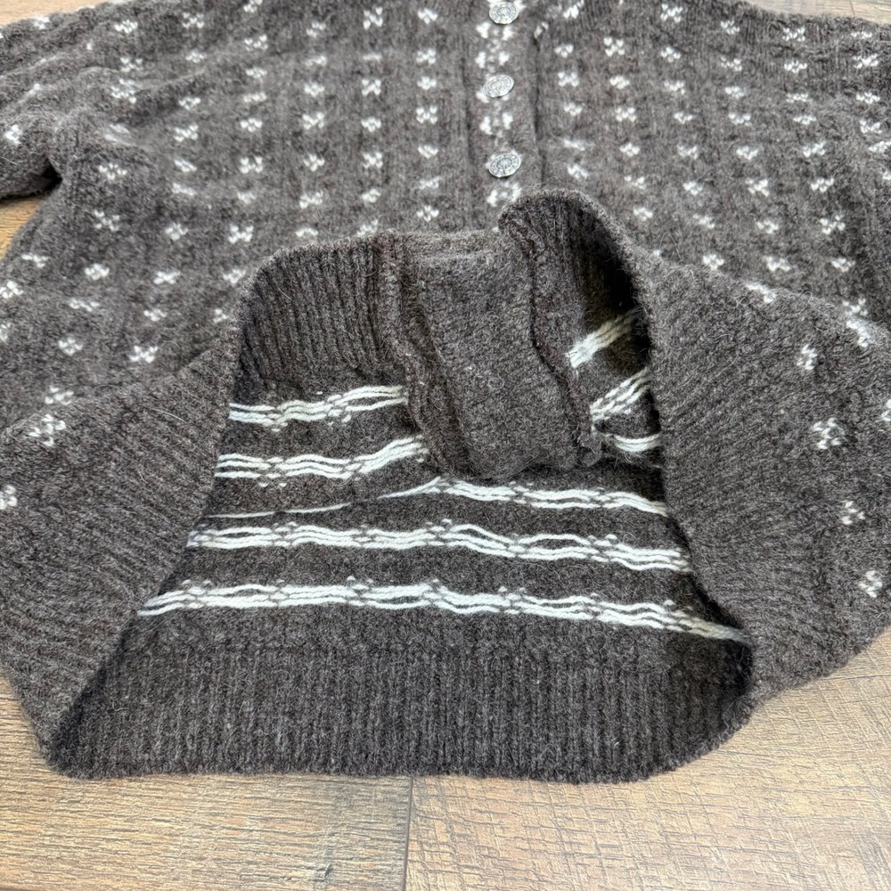 Alps Vintage 100% Wool Fair Isle Cardigan Sweater Brown Womens XL Made in USA - Picture 11 of 11
